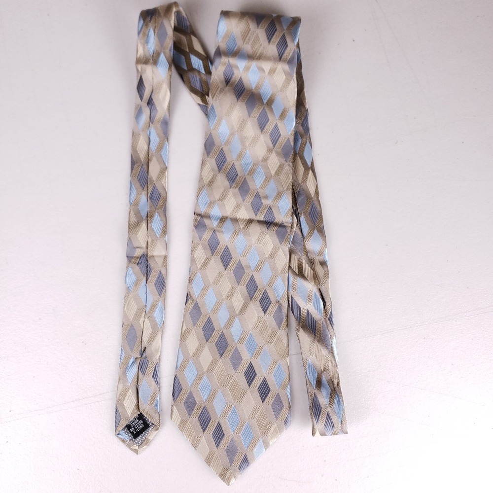 Paul Dione Geometric Diamond Necktie Mens Business Formal X Long Tie Blue Gold B